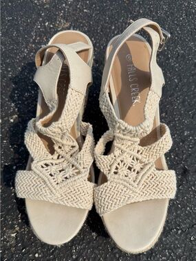 Falls Creek Women's Cream Braided 4 inch Wedge Sandals size 9